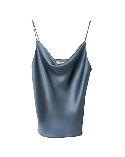 MIONÈ Blue Silk Camisole Top With Draped Detail