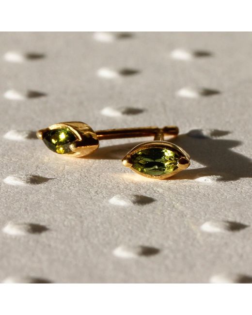Lee Renee Multicolor Green Tourmaline Leaf Stud Earrings Gold