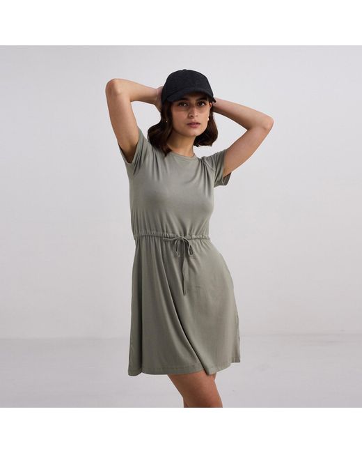REISTOR Gray Drawstring Short T-Shirt Dress