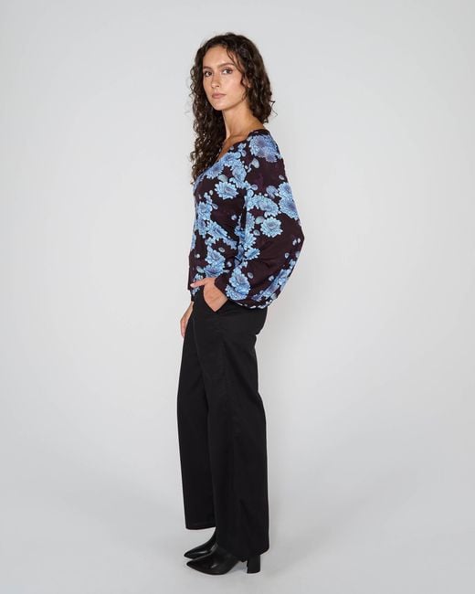 Lords of Harlech Blue Val Serious Floral Long Sleeve V-Neck Shirt