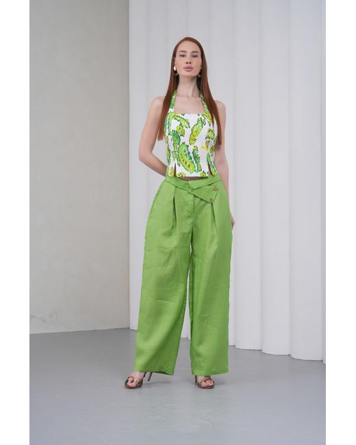 Lumina Eligma Green The Halterline Linen Blouse
