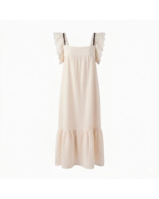 Lalipop Design Natural Neutrals Soft Cream Muslin Ruffled Sleeve Midi Dress