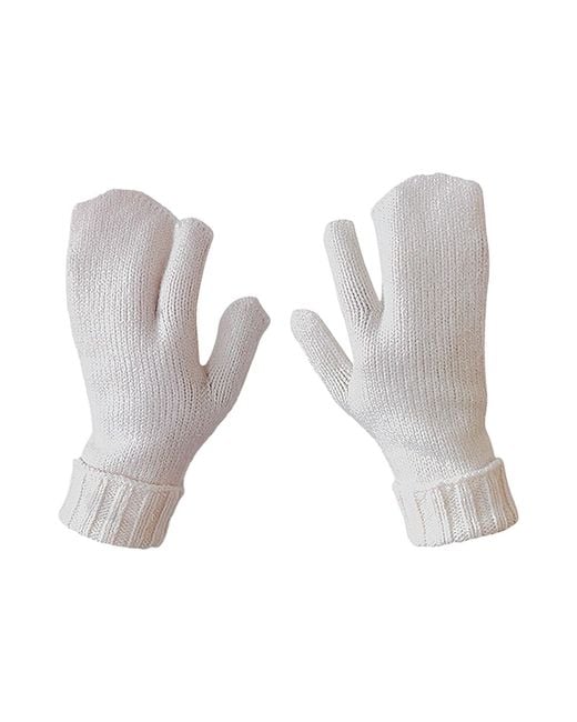 London Atelier Byproduct White Neutrals Soft Two Finger Knitted Mitten Gloves