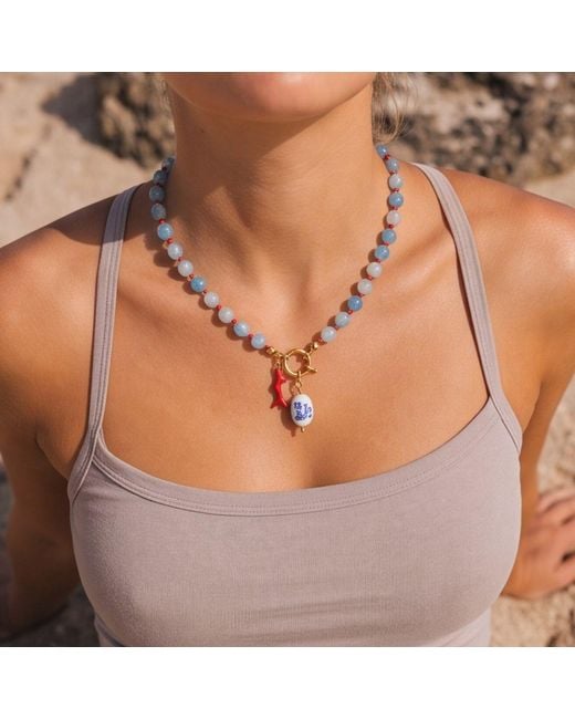 Ormiro Metallic Azure Reef Agate Beaded Necklace