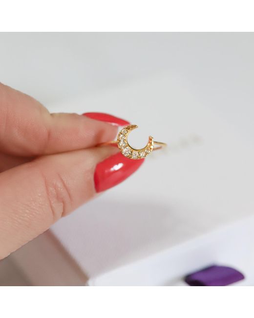 Luna Charles Metallic Isabel Crescent Moon Crystal Ring Plated