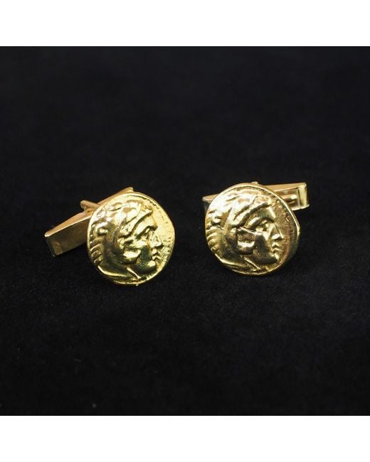 Simon Kemp Jewellers Metallic Greek Coin Of Alexander The Great Eighteen Carat On Cufflinks for men