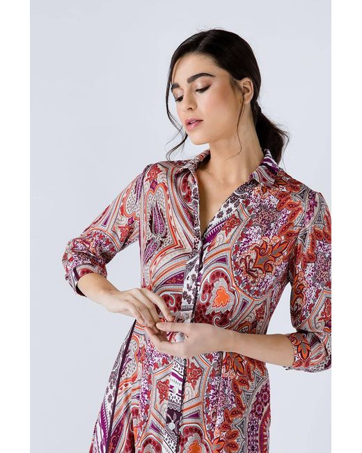 Conquista Red Print Maxi Dress With Buttons