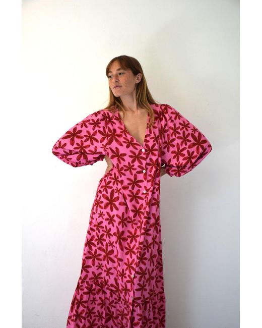 Mind Traveler Red Micaela Floral Dress