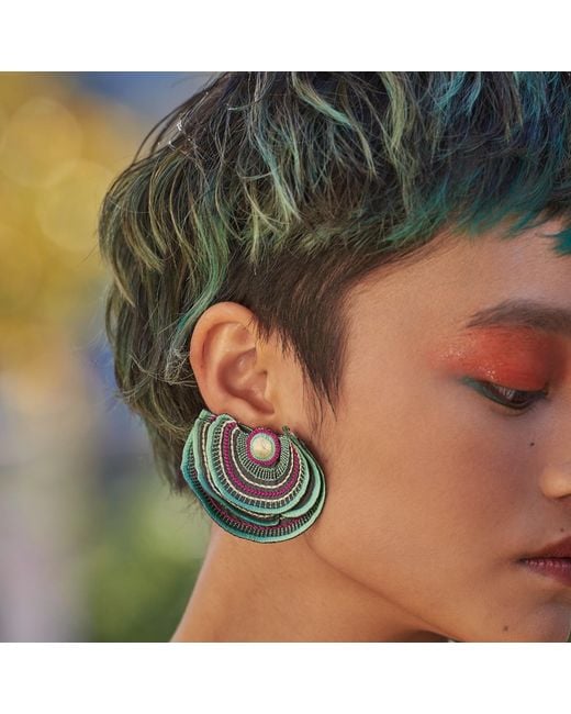 Nana Watanabe Blue Turkey Tail Layered Embroidered Earrings