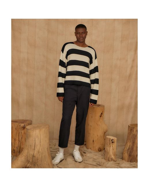 INGMARSON Black Striped Dropped Shoulder Top for men