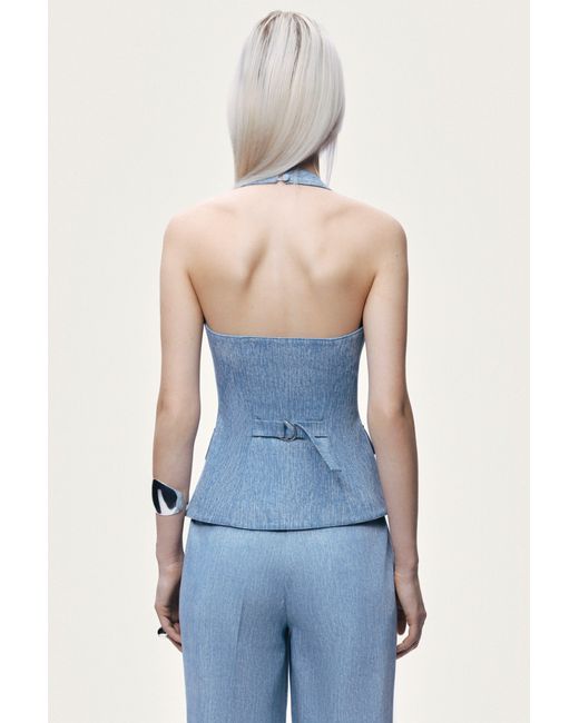 Nocturne Blue Embellished Halter Neck Bustier Top