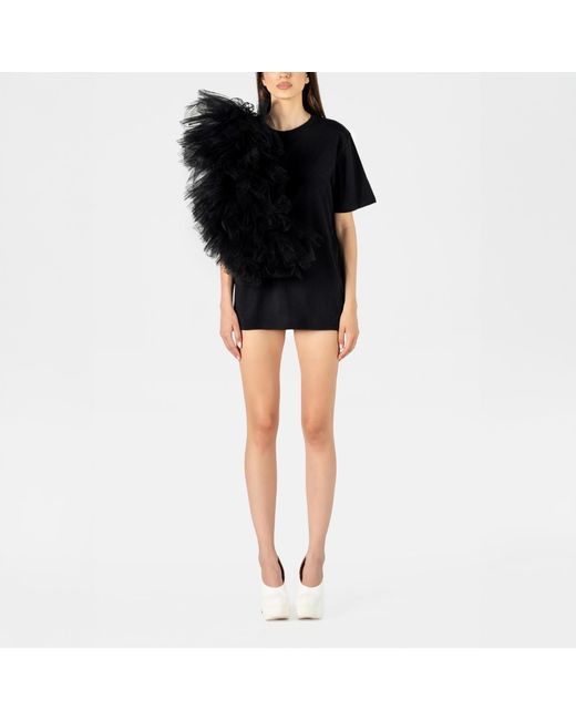 LIA ARAM Black Edgy Ruffle Appliqué Tee