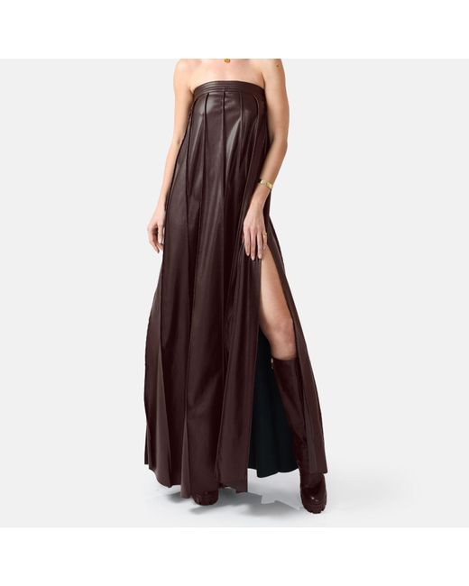 Kargede Purple Pleated Leather Maxi Dress – Strapless Designer Evening Gown