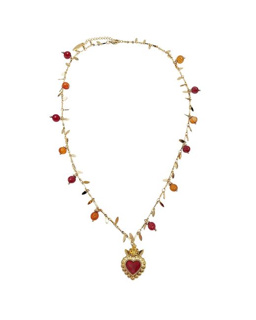 Farra Metallic Gemstone With Heart Pendant Necklace