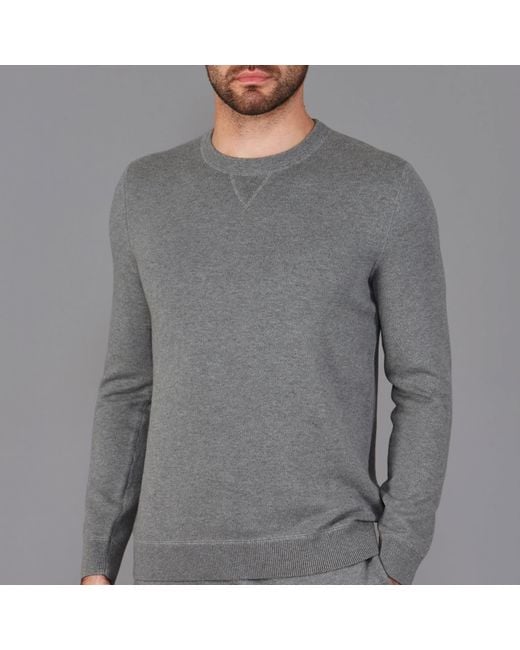 Paul James Knitwear Gray Midweight Cotton Beckham Knitted Sweatshirt for men
