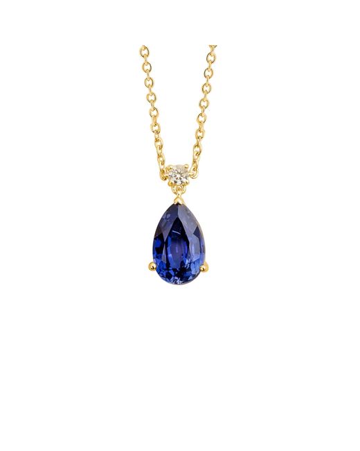 Juvetti Blue Ori Sapphire & Diamond Pear Drop Pendant Necklace