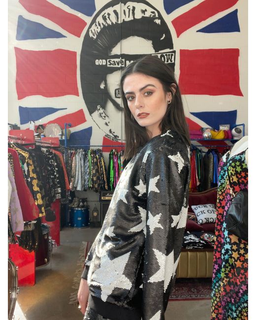 Any Old Iron Black Sparkle Star Reversible Sequin Sweatshirt