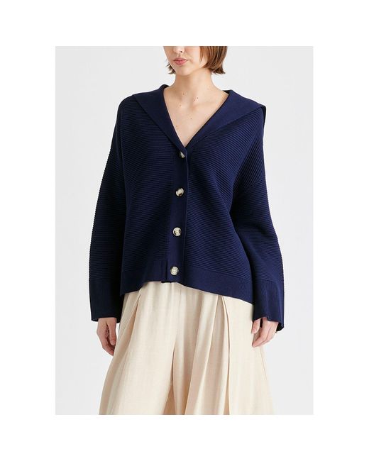 Paisie Blue Sailor Collar Ribbed Cardigan