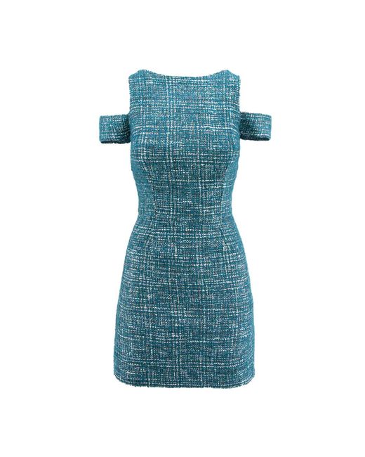 AVENUE No.29 Blue Cold Shoudler Boucle Mini Dress
