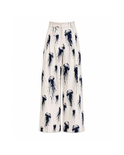 Julia Allert White Neutrals Ivory Jellyfish Print Tailored Pants – Capsule Edition