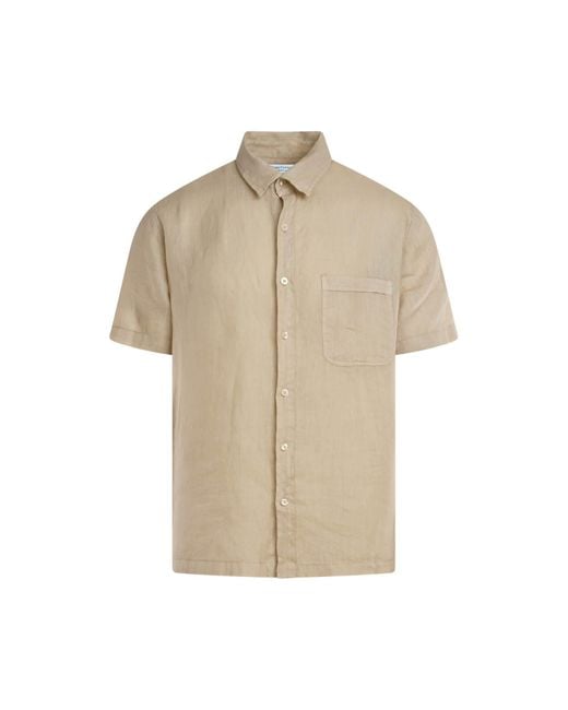 Haris Cotton Natural Neutrals Short Sleeved Front Pocket Linen Shirt-Beach Sand for men