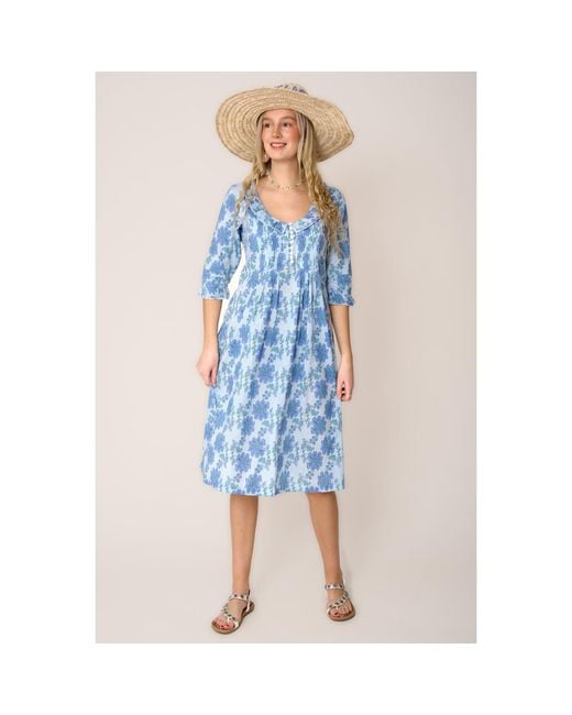 At Last Blue Cotton Karen Long Sleeve Day Dress