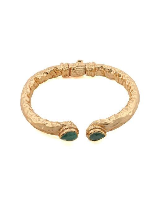 Ebru Jewelry Metallic Cleopatra Emerald Stone & Cuff Chunky Bracelet