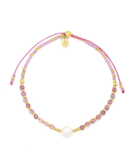 KAMARIA Metallic Lumira Mini Pearl & Gemstone Adjustable Bracelet With Miyuki Beads
