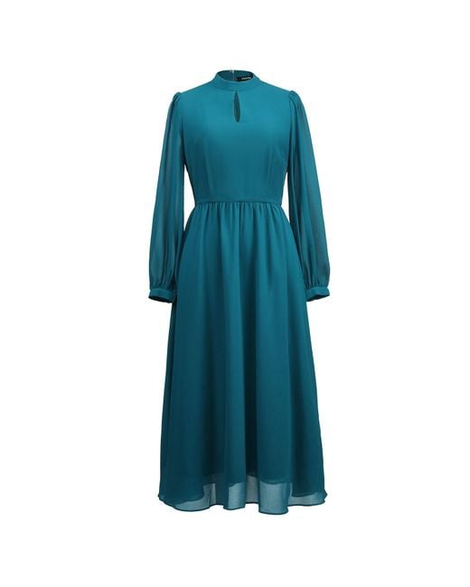 Smart and Joy Blue Keyhole Neckline Blouse Dress