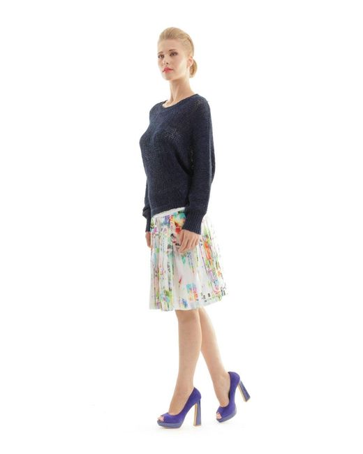 Conquista White Cotton Pleated Printed Skirt
