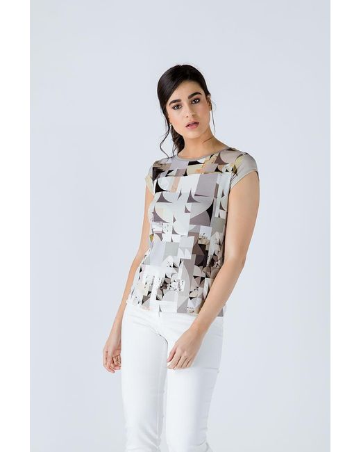 Conquista Gray Geometric Mosaic Viscose Jersey Top