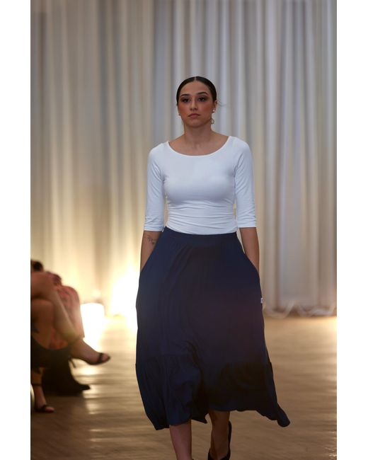 Frock Tales Blue Boho Gathered Midi Skirt With Pockets