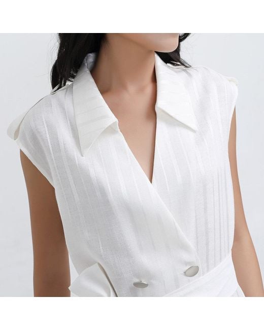 Smart and Joy White Double Breasted Mixed Fabric Blazer