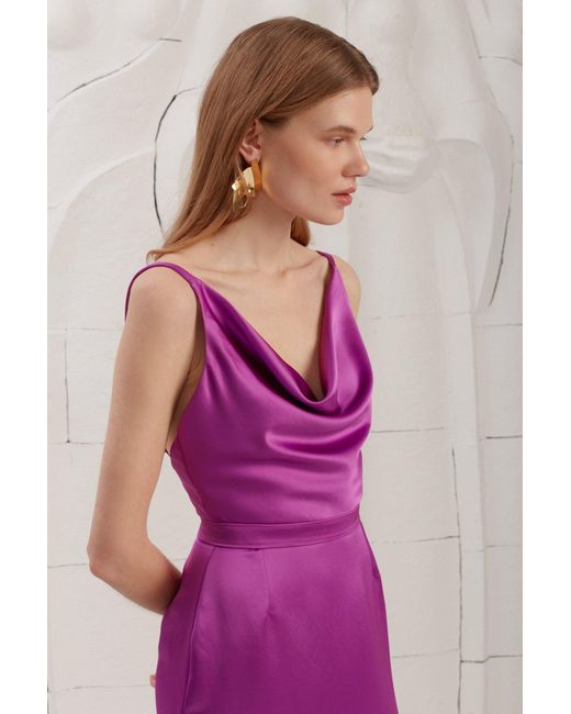 Undress Purple Kamea Satin Midi Cocktail Dress