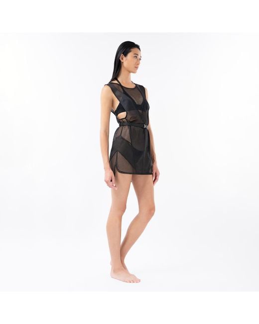Kim Foley Black High-Low Beach Cover-Up Athletic Mesh Dress