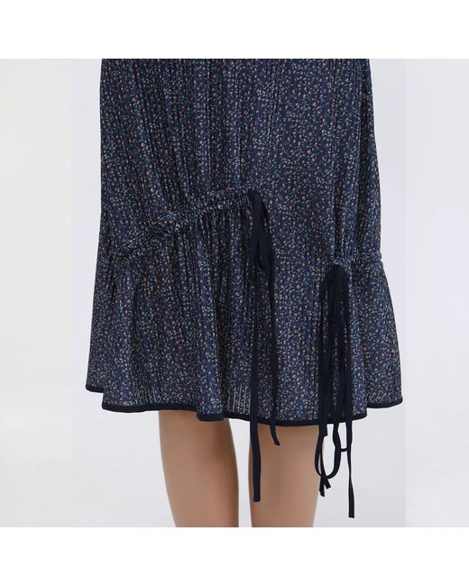 Smart and Joy Blue Trapeze Velvet Skirt With Liberty Print And Satin Bias