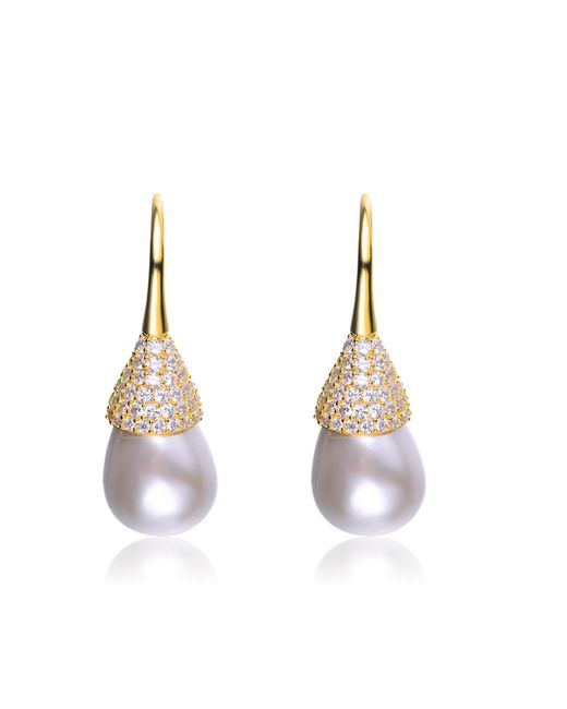Genevive Jewelry Metallic Sterling Silver Gold Plated Cubic Zirconia And Pearl Bulb Earrings