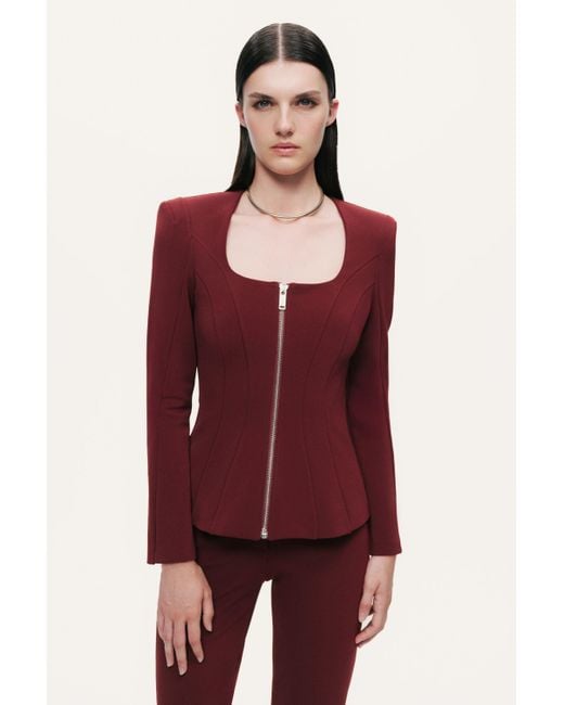 Nocturne Purple Burgundy-Zip-Front Structured Top