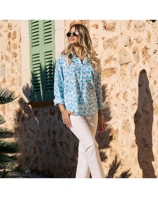 Luella Fashion Blue Neutrals Bordeaux Cotton Shirt Printed Pattern/Pale