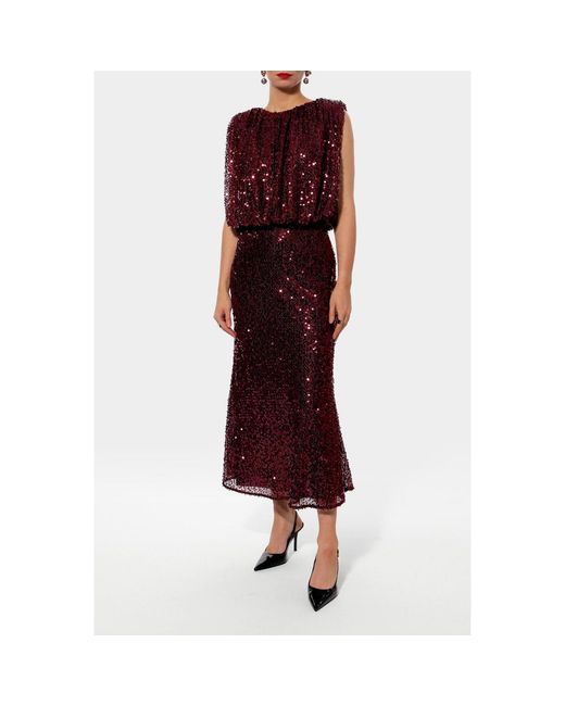AGGI by HALEWSKI Brown Eliza Burgundy Sparkle Midi Sequin Slip Skirt