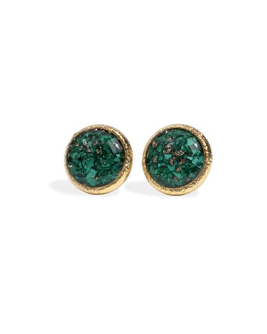 Kate Koel Green Malachite Stud Earrings — Round Stone Studs