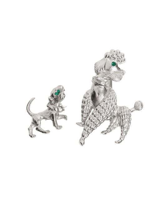 Caramel Vintage Jewellery Metallic Plated Poodle & Puppy Brooch Pair