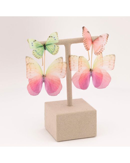 Oana Savu Pink Mismatched Silk Butterfly Earrings Statement Pair