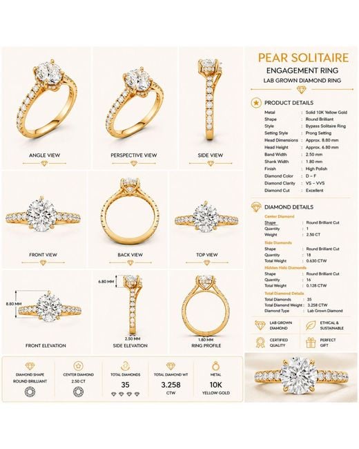 Aya Fine Jewelry Metallic 3 Carat Round Lab Grown Diamond Hidden Halo Engagement Ring