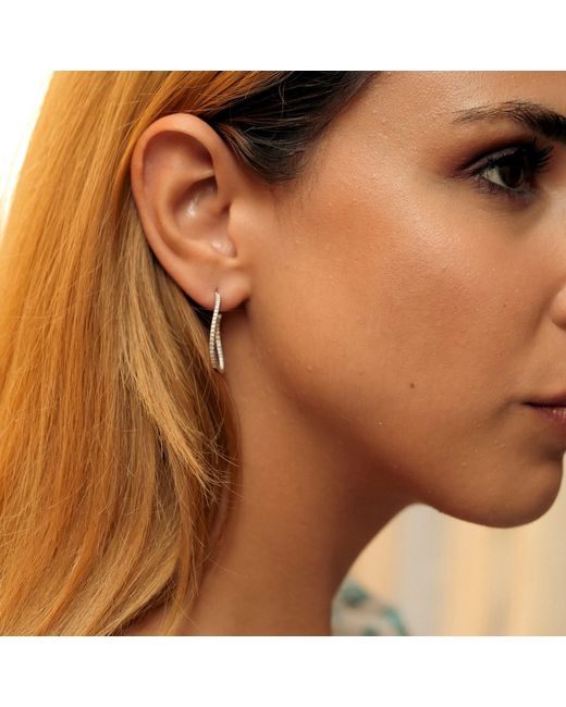 Spero London Metallic Sterling Large Wavy Stud Hoop Earring With Interior Gemstones