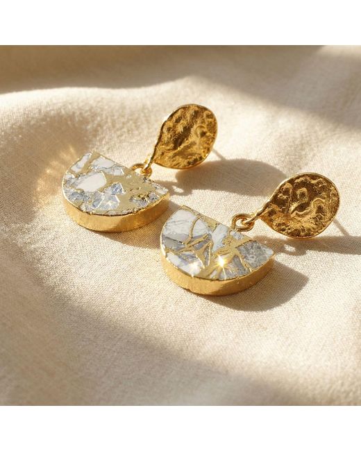 Harfi Metallic Moonstone June Birthstone Statement Hammered Plated Earrings