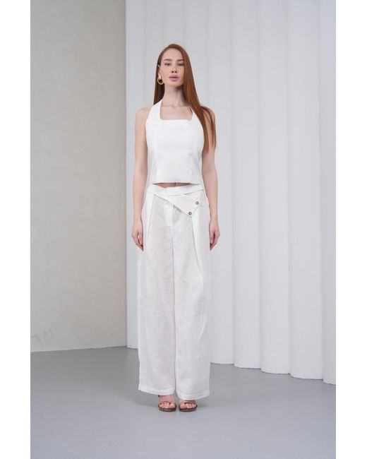 Lumina Eligma White The Halterline Linen Blouse