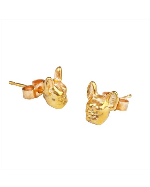 Simon Kemp Jewellers Metallic French Bulldog Stud Earrings Eighteen Carat On Solid Sterling