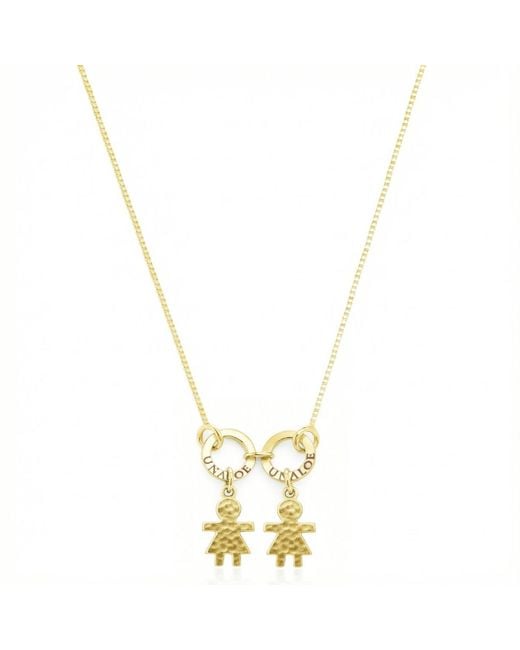 Unaloe Metallic Vermeil Necklace With Little Girl Charms – Hammered Child Silhouette Pendants, Personalised Family Fine Jewellery