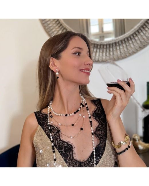 Farra Metallic Freshwater Pearls With Heart Shaped Obsidian Choker Necklace